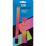 Kit Escolar Cis Move - 2 Lápis + Borracha + Apontador - Degradê
