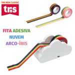 Porta Fita e Washi Tape Fofo de Nuvem com Fita Arco-íris Tris