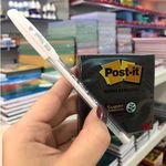 Kit Post-it Preto + Caneta Branca Bloco de Notas Super Adesivo 60 Folhas 76x76mm