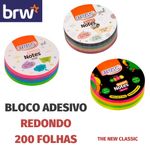 Bloco BRW Notas Adesivas Redondo Vintage, Neon, Soul - 200 Folhas - para Lembretes e Anotações