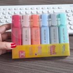 Kit 6 ou 3 Marca Texto Jocar Office Good Vibes Tom Pastel - Cinza, Vermelho, Rosa, Laranja, Azul e Verde.