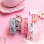 Fita Adesiva Washi Tape Tilibra Decorada - Flamingos, Cidade, Triângulos, Flores e Pássaros 10 Metros