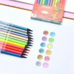 Lápis de Cor Leo&Leo Tons Pastel, Neon ou Metálicas - 12 Cores - Escrita Macia