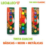 Tinta Guache Tradicional, Tons Metálicos ou Neon Leo&Leo 6 Cores