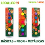 Tinta Guache Tradicional, Tons Metálicos ou Neon Leo&Leo 6 Cores