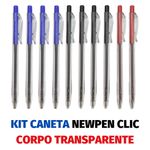 Kit Caneta Retrátil Clic NewPen Ponta Média Corpo Transparente - ou Unidade
