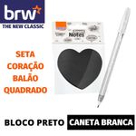 Kit Caneta Branca Gel Cis + Bloco de Notas Adesivo Preto BRW