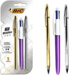 Kit Bic Metálico Caneta 4 em 1 + Celebration Luxo Dourada e Prata