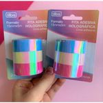 Fita Adesiva Washi Tape Holográfica Tilibra - Rosa, Azul e Branca