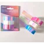 Fita Adesiva Washi Tape Holográfica Tilibra - Rosa, Azul e Branca