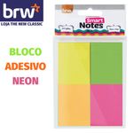 Kit 4 Bloco Notas Adesivas BRW Neon - 400 Folhas - 38 x 51mm - Para Lembretes e Recados