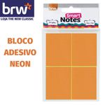 Kit 4 Bloco Notas Adesivas BRW Neon - 400 Folhas - 38 x 51mm - Para Lembretes e Recados