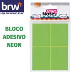 Kit 4 Bloco Notas Adesivas BRW Neon - 400 Folhas - 38 x 51mm - Para Lembretes e Recados