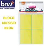 Kit 4 Bloco Notas Adesivas BRW Neon - 400 Folhas - 38 x 51mm - Para Lembretes e Recados