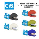 Grampeador + Grampos Cis - Preto, Vermelho, Verde, Azul e Branco