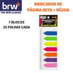 Kit 7 Bloco Adesivo Marcador de Página BRW Neon Setas + Régua Colorido