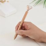 Caneta Metálica com Diamante BRW Luxo - Dourada, Prata e Rosé (Escrita Azul)