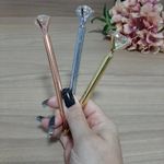 Caneta Metálica com Diamante BRW Luxo - Dourada, Prata e Rosé (Escrita Azul)