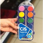 Aquarela Cis 12 ou 8 Cores com Pincel - Tom Pastel, Cores Metálicas e Tradicionais