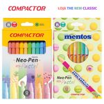 Kit Caneta Hidrográfica Compactor (Canetinhas) Neo Pen Tom Pastel Perfumada Mentos - 12 ou 6 cores