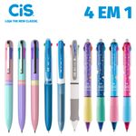 Caneta Cis 4 Cores em 1 - Básicas e Coloridas 0.7mm Grip Candy Mini Apagável Lapiseira Capivara