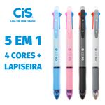 Caneta Cis 4 Cores em 1 - Básicas e Coloridas 0.7mm Grip Candy Mini Apagável Lapiseira Capivara