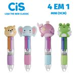Caneta Cis 4 Cores em 1 - Básicas e Coloridas 0.7mm Grip Candy Mini Apagável Lapiseira Capivara
