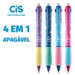 Caneta Cis 4 Cores em 1 - Básicas e Coloridas 0.7mm Grip Candy Mini Apagável Lapiseira Capivara