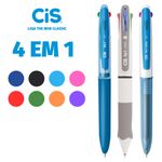 Caneta Cis 4 Cores em 1 - Básicas e Coloridas 0.7mm Grip Candy Mini Apagável Lapiseira Capivara