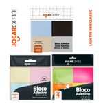 Bloco Jocar Office Notas Adesivas 400 Folhas Lembretes Cores Neon, Tom Pastel ou Cores Neutras