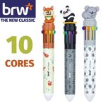 Caneta 10 Cores em 1 Fofa BRW Animals Ponta Fina 0.7mm - Panda, Raposa e Coala