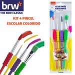Kit 4 Pincel Escolar BRW Colorido - para Arte e Pintura