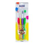 Kit 4 Pincel Escolar BRW Colorido - para Arte e Pintura