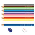 Kit Escolar 12 Lápis de Cor Faber Castell + 2 Ecolápis + 1 Apontador + 1 Borracha