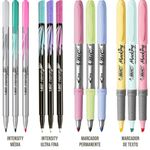 Kit Lettering Tom Pastel Bic 12 Itens - Marca Texto, Caneta Ponta Ultra Fina, Intensity e Marcador Permanente - Letterin