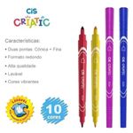 Caneta Hidrográfica Cis Duas Pontas - Canetinha 10 Cores