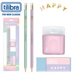 Kit Escolar Tilibra Happy - 2 Lápis + 1 Apontador + 1 Borracha Tom Pastel