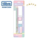 Kit Escolar Tilibra Happy - 2 Lápis + 1 Apontador + 1 Borracha Tom Pastel