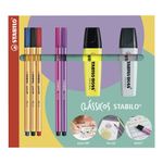 Kit Stabilo Clássicos - 7 Itens - 3 Canetas Extrafinas + 2 Marca Textos + 2 Pen 68