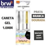 Kit Caneta Gel BRW 1.0mm - Branca, Dourada e Prata