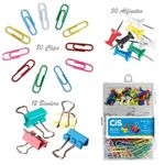 Kit Escritório Cis - Clipes, Alfinetes e Binder Clips (Prendedor de Papel) Coloridos