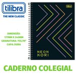 Caderno Colegial Tilibra Neon Kori Folhas Coloridas 80 Folhas