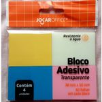 Bloco Notas Adesivas Jocar Office Transparente - 4 Cores Tom Pastel - 50 Folhas