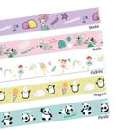 Kit 5 Washi Tape Fantasy 15mm x 5 metros LeoArte - sereia, coala, fadinha, pinguim e panda