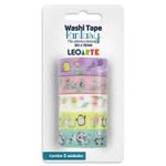 Kit 5 Washi Tape Fantasy 15mm x 5 metros LeoArte - sereia, coala, fadinha, pinguim e panda