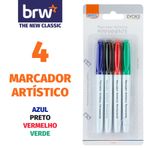 Kit 4 Marcador Artístico Permanente BRW Evoke Ponta Fina - Cores Básicas