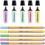 Kit Stabilo Pastel 5 Marca Texto Boss + 5 Canetas Point 88 Ultra Fina Ponta Agulha