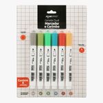 Kit 6 Caneta Dual Marcador e Carimbo Jocar Office