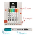 Kit 6 Caneta Dual Marcador e Carimbo Jocar Office