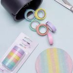 Kit 6 Washi Tape Trend Tons Pastel Brilho 12,5mm x 3 metros Jocar Office